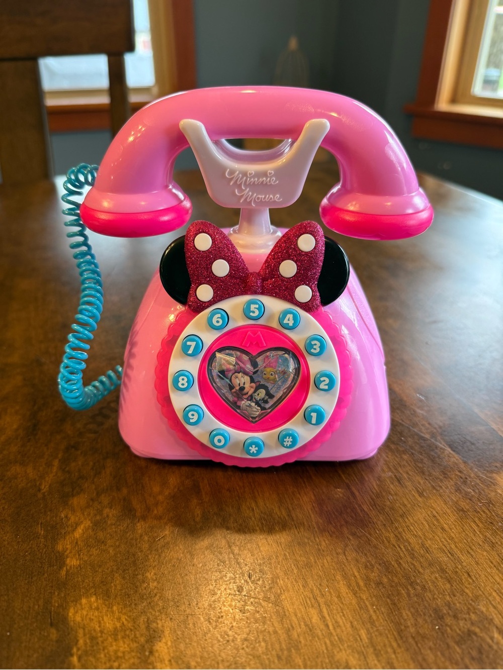 Disney Pink Minnie Mouse Glitter Bow Toy Phone with Blue Cord
